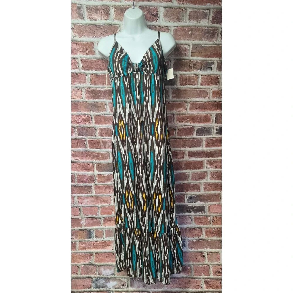 Women's‎ WEAVERS Ikat Print Spaghetti Strap Tiered Maxi Dress Size XL